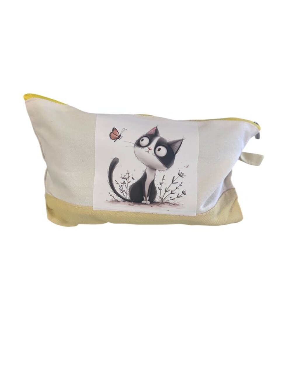 Silkfly yellow and cream Sylvester cat in flowers zipper pouch makeup bag travel